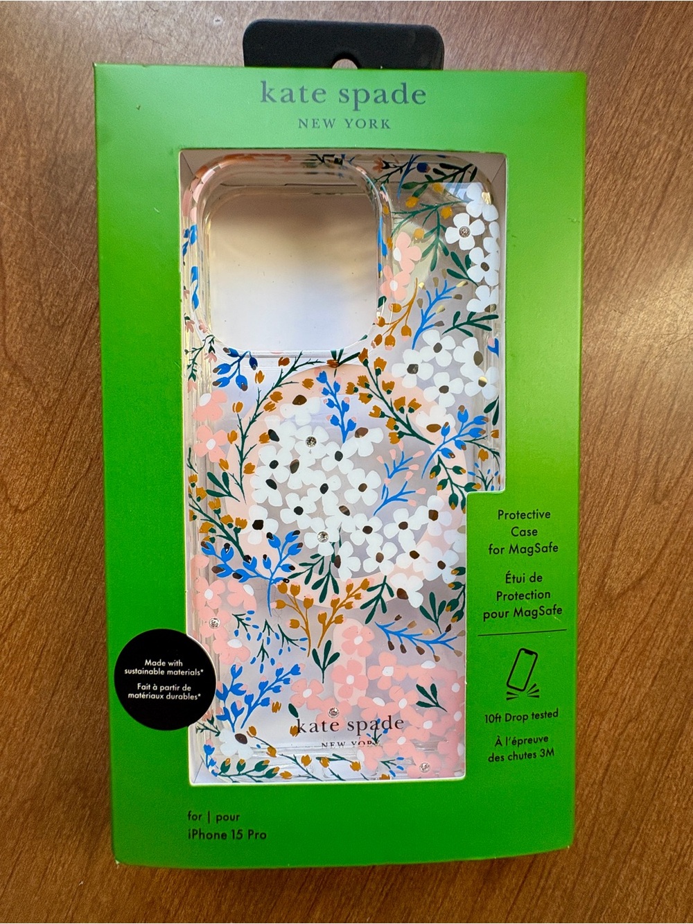 Kate Spade floral MagSafe iPhone 15 Pro case - pink, white, blue, green, gold